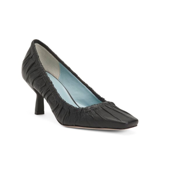 FRANCES VALENTINE Black Made In Brazil Leather Britta Ruched Heels